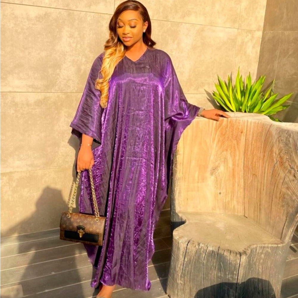 Handmade purple metallic silk kaftan